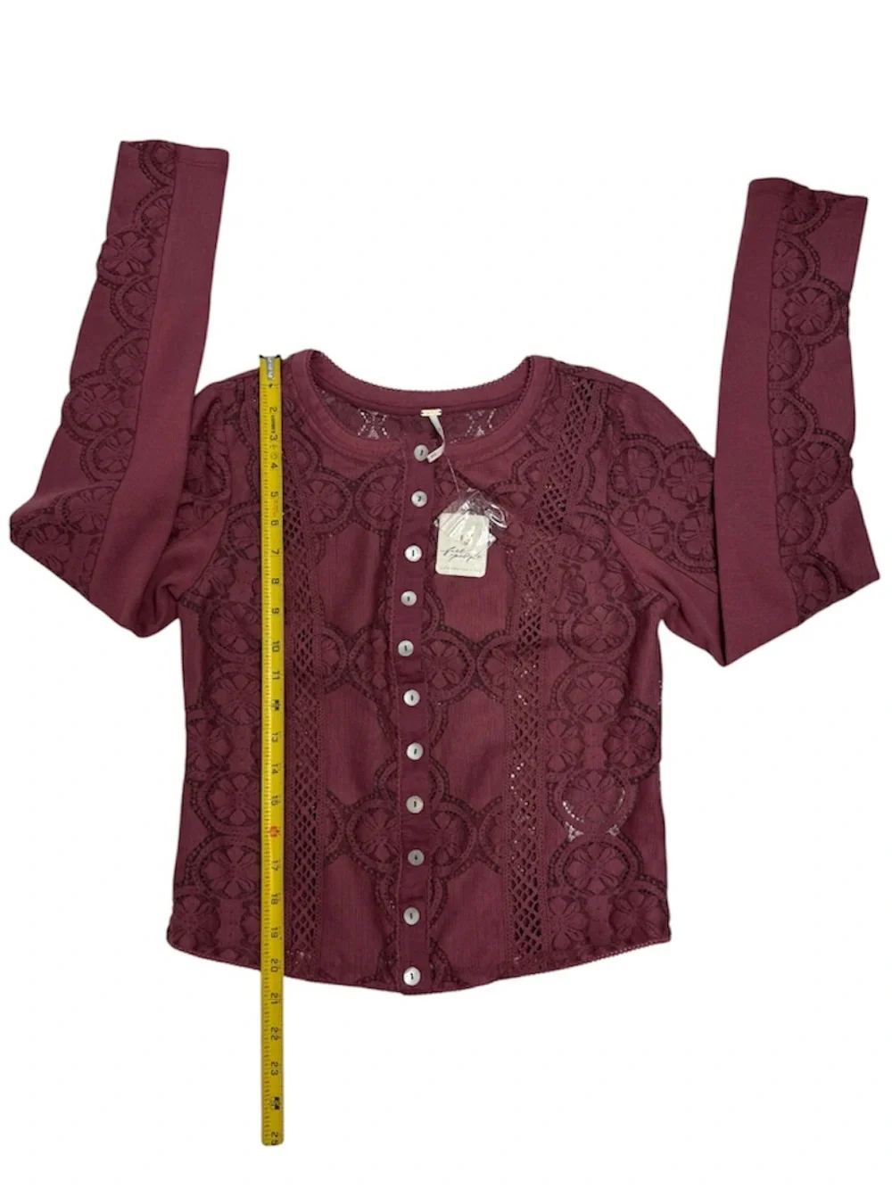 Free People Women's Button-Front Long-Sleeve Lace Top, Size MEDIUM